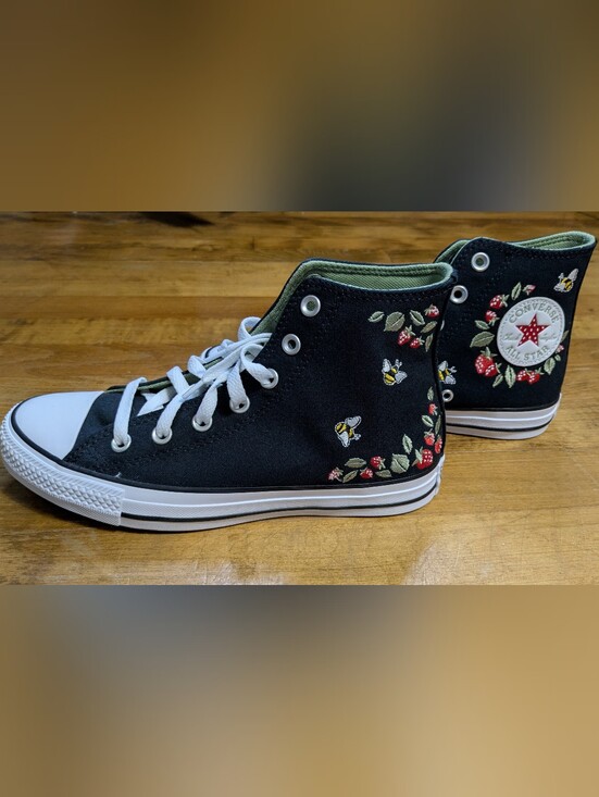 Converse Shoes - Converse Black High-Top Sneakers with Strawberry & Bee Embroidery